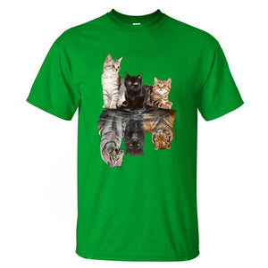 Cat Reflection Tiger T Shirts 2020 New Arrival Male Tee Shirts Summer Cotton Tops Fashion Animal Cat Streetwear Unisex Tops Tees