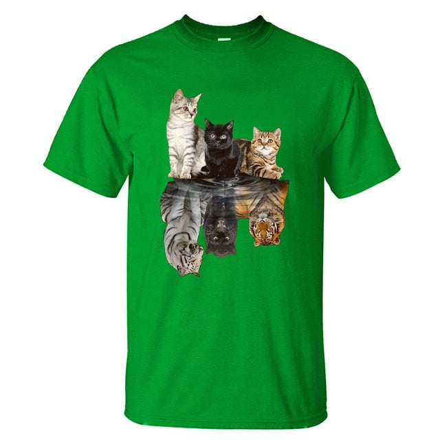 Cat Reflection Tiger T Shirts 2020 New Arrival Male Tee Shirts Summer Cotton Tops Fashion Animal Cat Streetwear Unisex Tops Tees