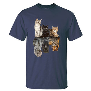 Cat Reflection Tiger T Shirts 2020 New Arrival Male Tee Shirts Summer Cotton Tops Fashion Animal Cat Streetwear Unisex Tops Tees