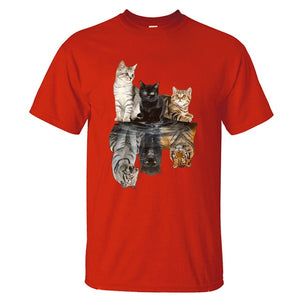 Cat Reflection Tiger T Shirts 2020 New Arrival Male Tee Shirts Summer Cotton Tops Fashion Animal Cat Streetwear Unisex Tops Tees