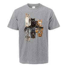 Load image into Gallery viewer, Cat Reflection Tiger T Shirts 2020 New Arrival Male Tee Shirts Summer Cotton Tops Fashion Animal Cat Streetwear Unisex Tops Tees
